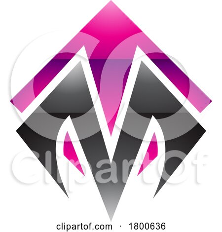 Magenta and Black Glossy Square Diamond Shaped Letter M Icon by cidepix
