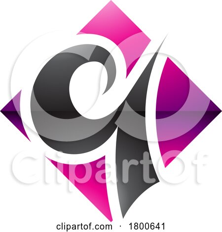Magenta and Black Glossy Diamond Shaped Letter Q Icon by cidepix