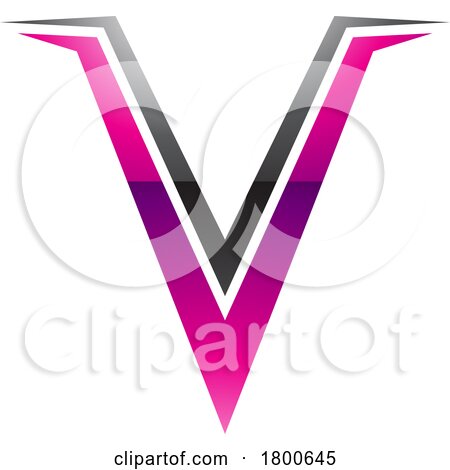 Magenta and Black Glossy Spiky Shaped Letter V Icon by cidepix