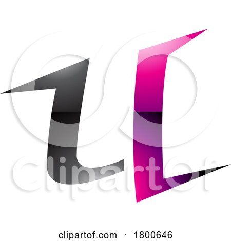 Magenta and Black Glossy Spiky Shaped Letter U Icon by cidepix