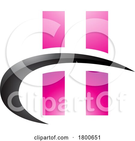 Magenta and Black Glossy Letter H Icon with Vertical Rectangles and a Swoosh by cidepix