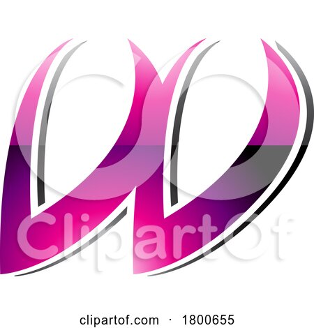 Magenta and Black Glossy Spiky Italic Shaped Letter W Icon by cidepix