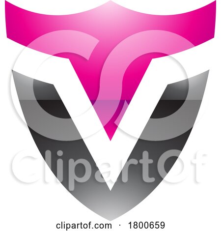 Magenta and Black Glossy Shield Shaped Letter V Icon by cidepix