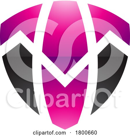 Magenta and Black Glossy Shield Shaped Letter T Icon by cidepix