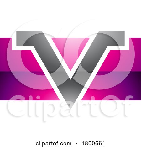 Magenta and Black Glossy Rectangle Shaped Letter V Icon by cidepix