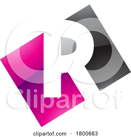 Magenta and Black Glossy Rectangle Shaped Letter R Icon by cidepix
