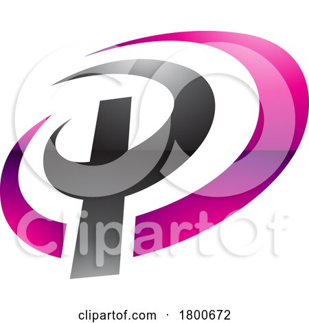 Magenta and Black Glossy Oval Shaped Letter P Icon by cidepix