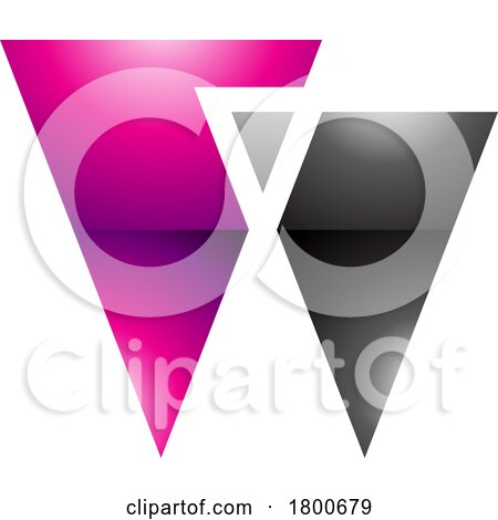 Magenta and Black Glossy Letter W Icon with Triangles by cidepix