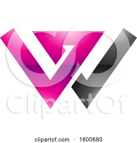 Magenta and Black Glossy Letter W Icon with Intersecting Lines by cidepix
