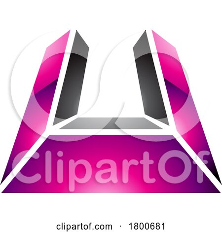 Magenta and Black Glossy Letter U Icon in Perspective by cidepix