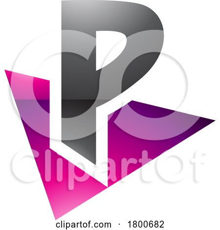 Magenta and Black Glossy Letter P Icon with a Triangle by cidepix