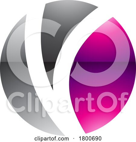Magenta and Black Glossy Letter O Icon with a V Shape by cidepix