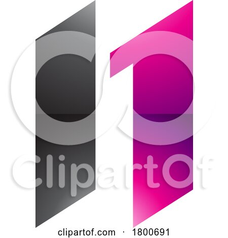 Magenta and Black Glossy Letter N Icon with Parallelograms by cidepix
