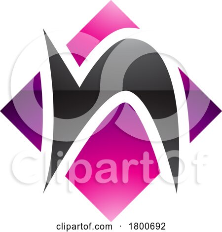 Magenta and Black Glossy Letter N Icon with a Square Diamond Shape by cidepix