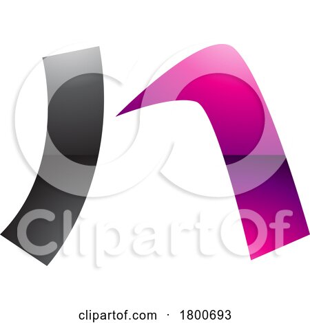 Magenta and Black Glossy Letter N Icon with a Curved Rectangle by cidepix