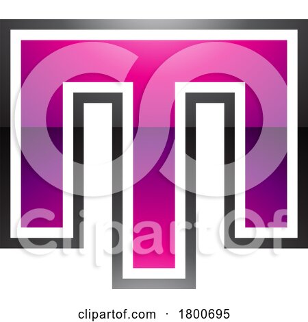 Magenta and Black Glossy Letter M Icon with an Outer Stripe by cidepix