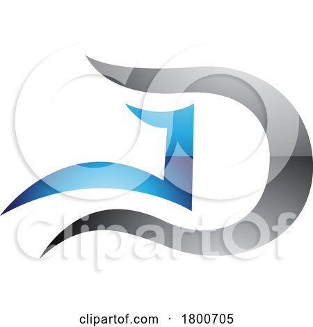 Grey and Blue Glossy Letter D Icon with Wavy Curves by cidepix