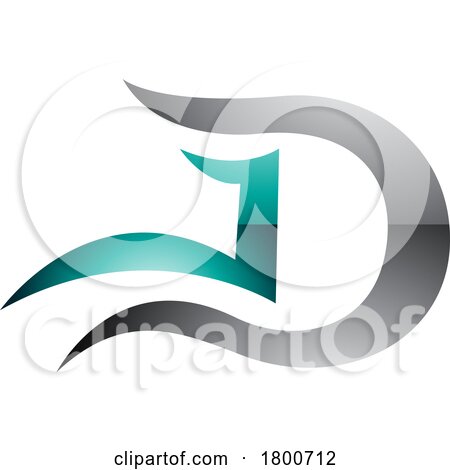 Grey and Persian Green Glossy Letter D Icon with Wavy Curves by cidepix