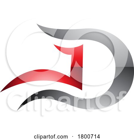 Grey and Red Glossy Letter D Icon with Wavy Curves by cidepix