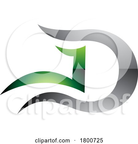 Grey and Green Glossy Letter D Icon with Wavy Curves by cidepix
