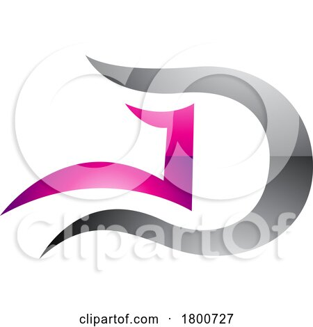 Grey and Magenta Glossy Letter D Icon with Wavy Curves by cidepix