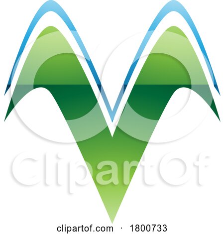 Green and Blue Glossy Wing Shaped Letter V Icon by cidepix