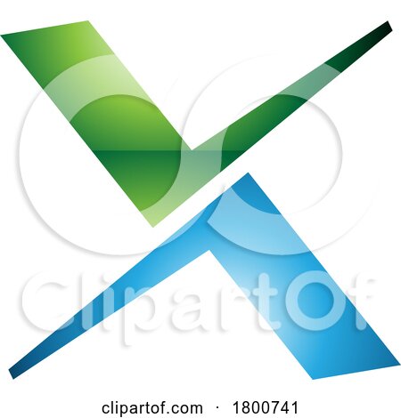 Green and Blue Glossy Tick Shaped Letter X Icon by cidepix