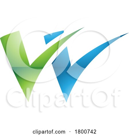 Green and Blue Glossy Tick Shaped Letter W Icon by cidepix