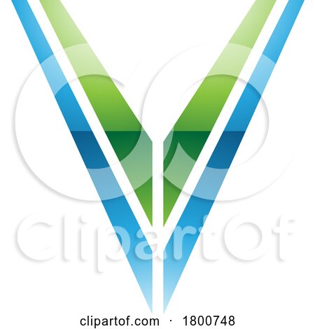 Green and Blue Glossy Striped Shaped Letter V Icon by cidepix