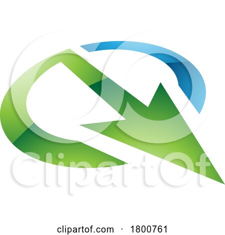 Green and Blue Glossy Arrow Shaped Letter Q Icon by cidepix