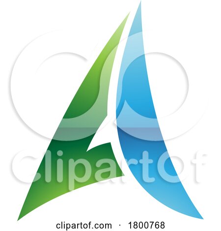 Green and Blue Glossy Paper Plane Shaped Letter a Icon by cidepix