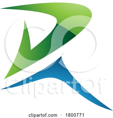 Green and Blue Glossy Pointy Tipped Letter R Icon by cidepix