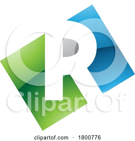 Green and Blue Glossy Rectangle Shaped Letter R Icon by cidepix