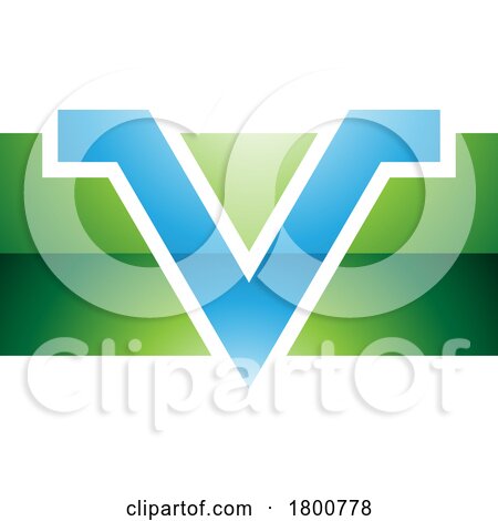 Green and Blue Glossy Rectangle Shaped Letter V Icon by cidepix