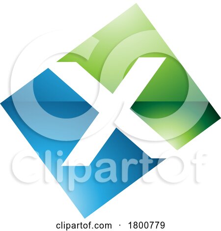 Green and Blue Glossy Rectangle Shaped Letter X Icon by cidepix