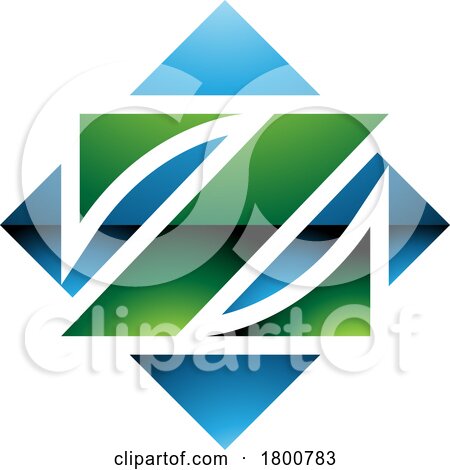 Green and Blue Glossy Square Diamond Shaped Letter Z Icon by cidepix