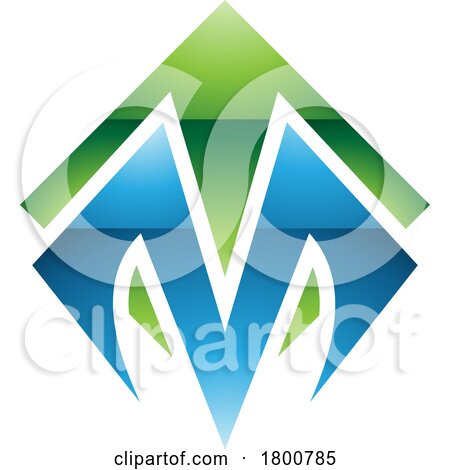 Green and Blue Glossy Square Diamond Shaped Letter M Icon by cidepix