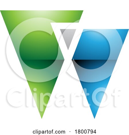 Green and Blue Glossy Letter W Icon with Triangles by cidepix
