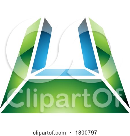Green and Blue Glossy Letter U Icon in Perspective by cidepix