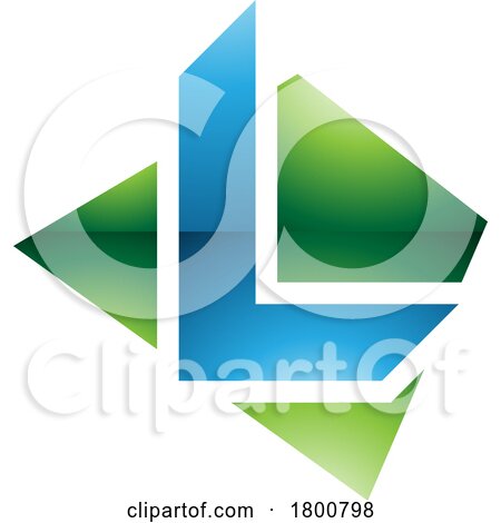 Green and Blue Glossy Trapezium Shaped Letter L Icon by cidepix