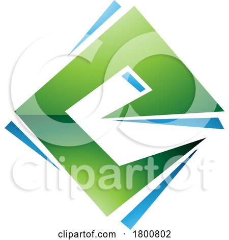 Green and Blue Glossy Square Diamond Letter E Icon by cidepix