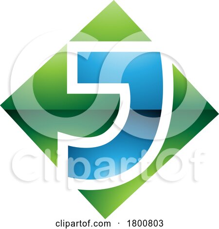 Green and Blue Glossy Square Diamond Shaped Letter J Icon by cidepix