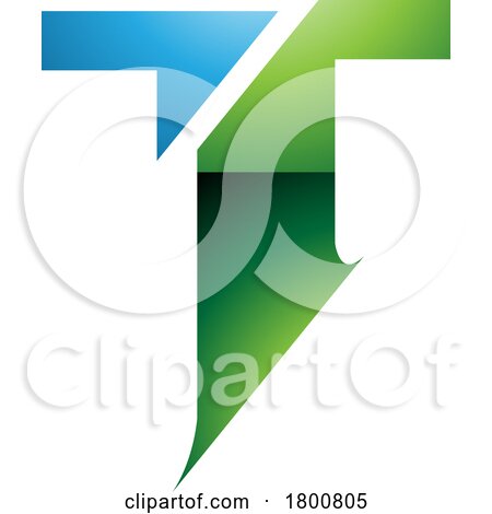 Green and Blue Glossy Split Shaped Letter T Icon by cidepix