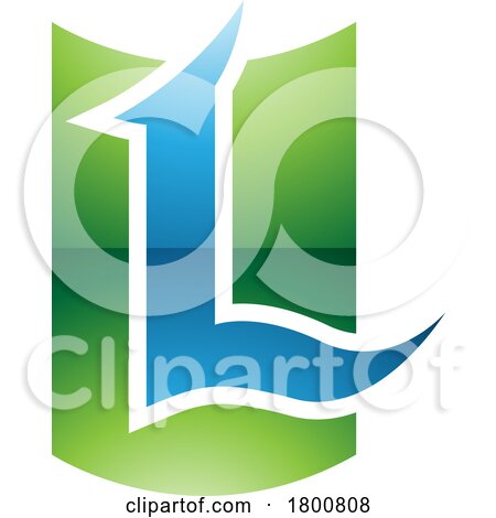 Green and Blue Glossy Shield Shaped Letter L Icon by cidepix