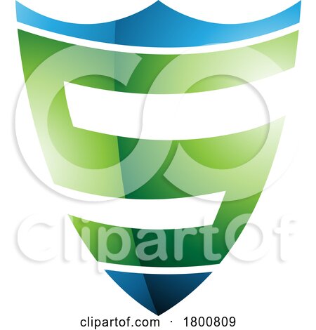 Green and Blue Glossy Shield Shaped Letter S Icon by cidepix