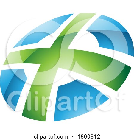 Green and Blue Glossy Round Shaped Letter X Icon by cidepix