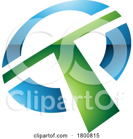 Green and Blue Glossy Round Shaped Letter T Icon by cidepix