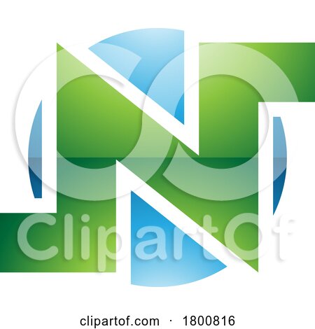 Green and Blue Glossy Round Bold Letter N Icon by cidepix