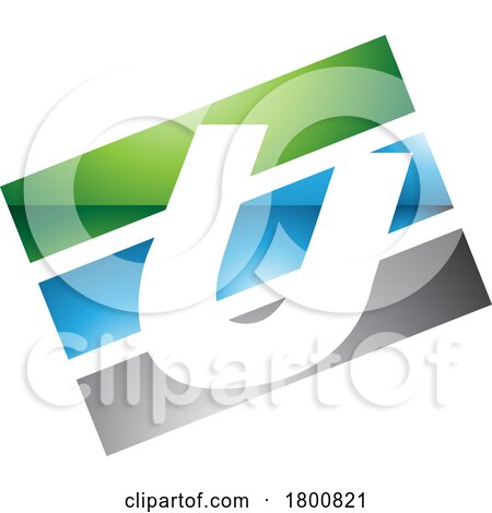 Green and Blue Glossy Rectangular Shaped Letter U Icon by cidepix