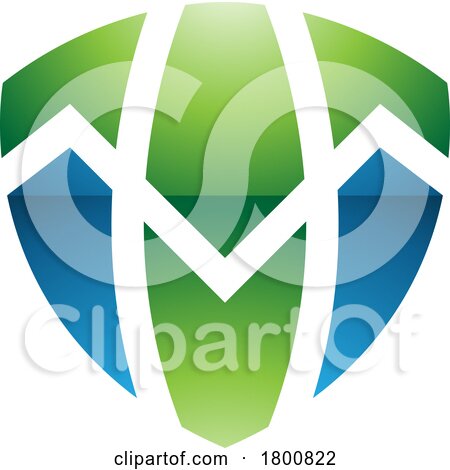 Green and Blue Glossy Shield Shaped Letter T Icon by cidepix